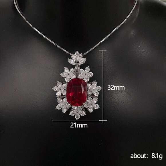 🔥 Luxury CZ Red Stone Flower Shape Necklace for Women, HA4548 - Picture 3 of 5